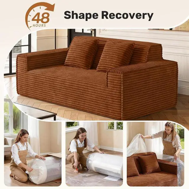 Alt view image 4 of 7 - 75'' Modern Cloud Loveseat Sofa Set of 2, No Assembly Required Comfy Deep Seat Couches 2 pcs for Living Room, Bedroom, Apartment (Corduroy-Brown)