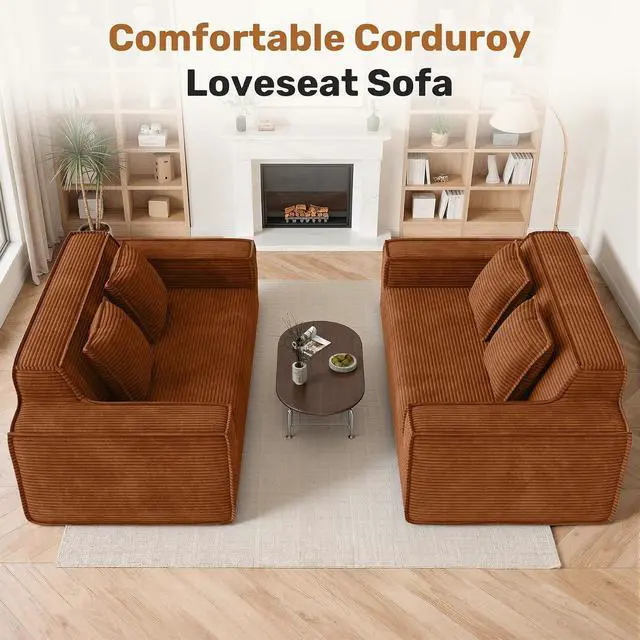 Alt view image 7 of 7 - 75'' Modern Cloud Loveseat Sofa Set of 2, No Assembly Required Comfy Deep Seat Couches 2 pcs for Living Room, Bedroom, Apartment (Corduroy-Brown)