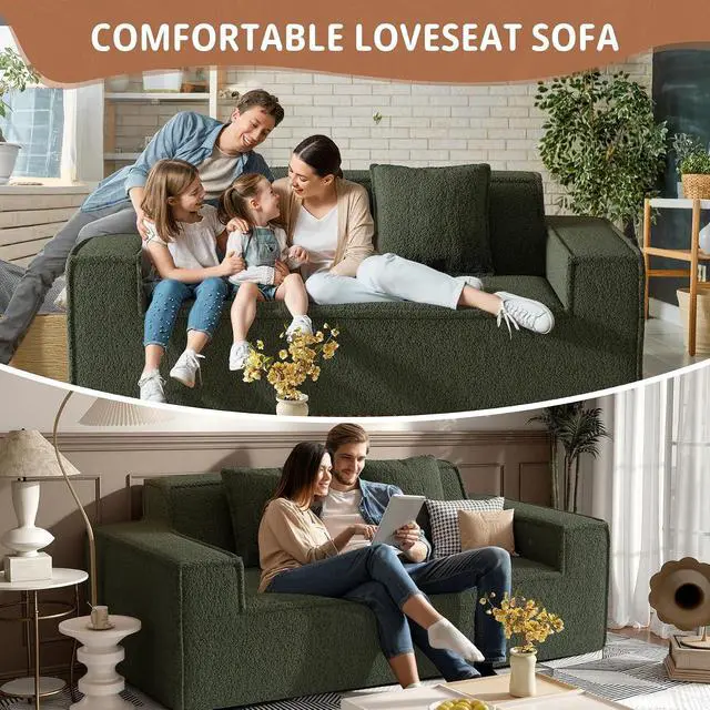 Alt view image 3 of 7 - 75'' Cloud Loveseat Sofa, No Assembly Required Comfy Deep Seat Couches 1 pcs for Living Room, Bedroom, Apartment(Teddy Fabric-Green)