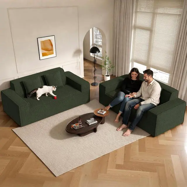 Alt view image 4 of 7 - 75'' Cloud Loveseat Sofa, No Assembly Required Comfy Deep Seat Couches 1 pcs for Living Room, Bedroom, Apartment(Teddy Fabric-Green)