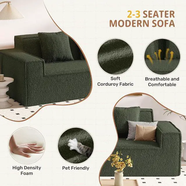 Alt view image 6 of 7 - 75'' Cloud Loveseat Sofa, No Assembly Required Comfy Deep Seat Couches 1 pcs for Living Room, Bedroom, Apartment(Teddy Fabric-Green)
