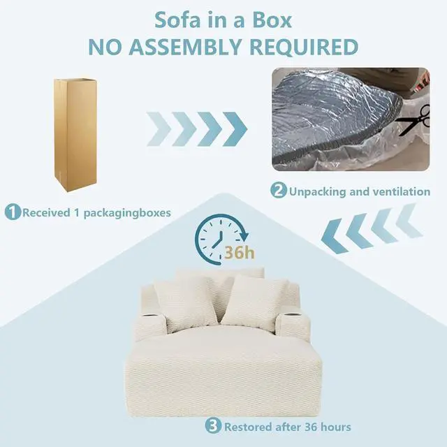 Alt view image 7 of 7 - 49.2" Oversized Chaise Lounge Chair Indoor,Faux Fur Boneless Reading Chair with Cup Holder&Side Pockets,Cloud Sofa Bed,Comfy Modern Sleeper Chairs in Box for Living Room,No Assembly(Light Grey)
