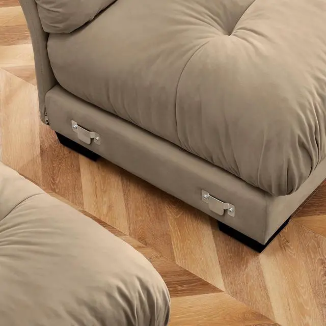 Alt view image 5 of 6 - 166" Modular Sectional Sofa, Oversized 4-Seater Velvet Cloud Couch with Waist & Throw Pillows, Deep Seat Upholstered Sofa for Living Room, Bedroom & Small Spaces (Camel, 4-Seater)