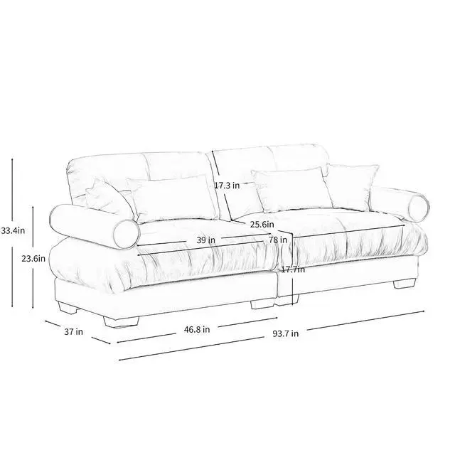 Alt view image 2 of 6 - 93.7" Oversized Loveseat Sofa, Modern Velvet 2-Seat Couch with Waist & Throw Pillows, Upholstered Deep Seat Cloud Couch for Living Room, Bedroom & Small Spaces (Olive Green,2 Seater)
