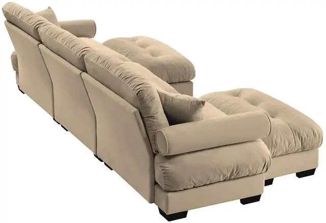 Alt view image 6 of 6 - 130"W Modular Sectional Sofa with 2 Ottomans, Oversized 3-Seater Couch with Waist & Throw Pillows, Comfy Velvet Deep Seat Upholstered Sofa for Living Room & Bedroom(Camel, 3-Seater with Ottomans)