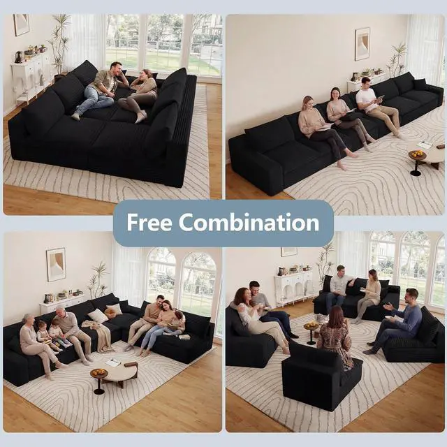 Alt view image 3 of 7 - 136" Oversized Cloud Sectional Couch with U-Shaped Chaise,6-Seater Corduroy Viral Boneless Sofa,Memory Foam Couches in a Box with Deep Seat for Living Room,No Assembly Required, Black
