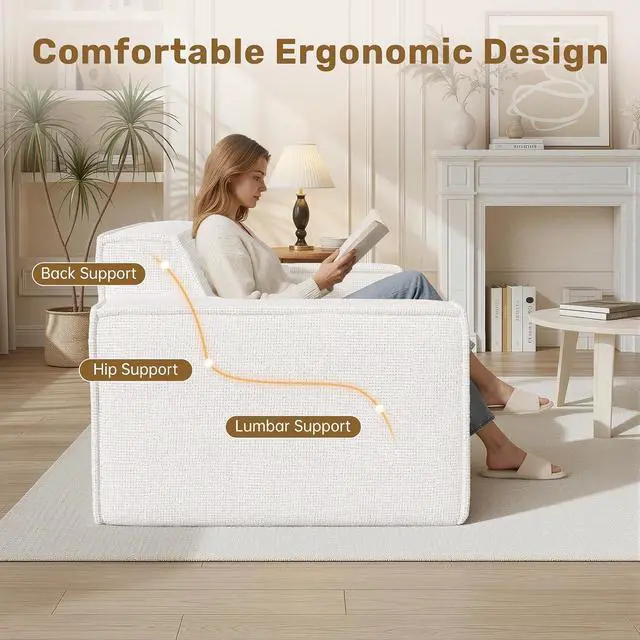 Alt view image 6 of 7 - 77'' Modern Small Loveseat, No Assembly Required Cloud Sofa Cloud Sofa Boneless Couches with 2 pcs Pillows for Living Room, Apartment(Polar Fleece-Beige)