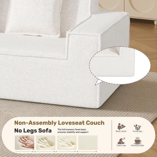 Alt view image 7 of 7 - 77'' Modern Small Loveseat, No Assembly Required Cloud Sofa Cloud Sofa Boneless Couches with 2 pcs Pillows for Living Room, Apartment(Polar Fleece-Beige)