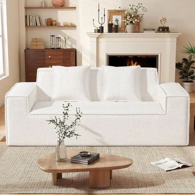 Main image of 77'' Modern Small Loveseat, No Assembly Required Cloud Sofa Cloud Sofa Boneless Couches with 2 pcs Pillows for Living Room, Apartment(Polar Fleece-Beige)
