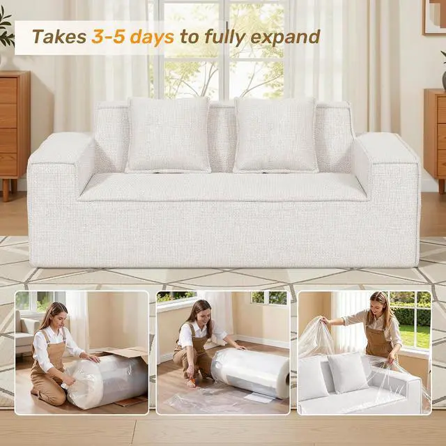 Alt view image 3 of 7 - 77'' Modern Small Loveseat, No Assembly Required Cloud Sofa Cloud Sofa Boneless Couches with 2 pcs Pillows for Living Room, Apartment(Polar Fleece-Beige)