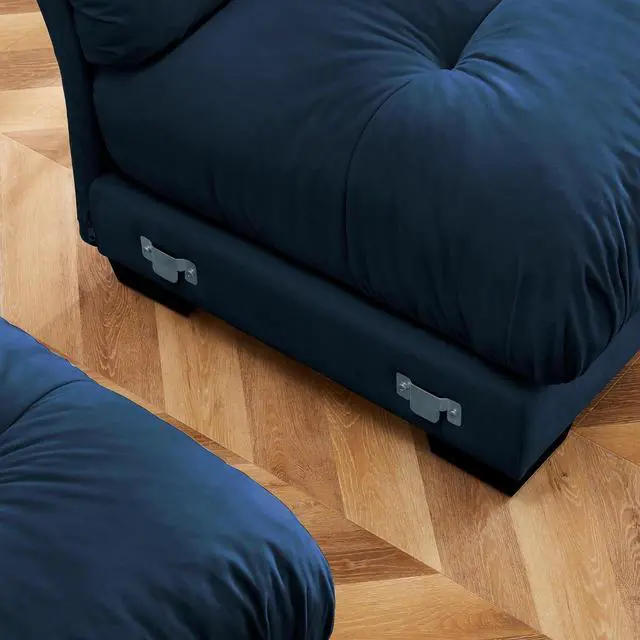 Alt view image 5 of 6 - 166" Modular Sectional Sofa, Oversized 4-Seater Velvet Cloud Couch with Waist & Throw Pillows, Deep Seat Upholstered Sofa for Living Room, Bedroom & Small Spaces (Blue, 4-Seater)