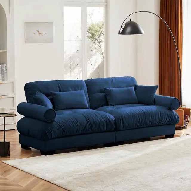 Alt view image 6 of 6 - 93.7" Oversized Loveseat Sofa, Modern Velvet 2-Seat Couch with Waist & Throw Pillows, Upholstered Deep Seat Cloud Couch for Living Room, Bedroom & Small Spaces (Blue,2 Seater)