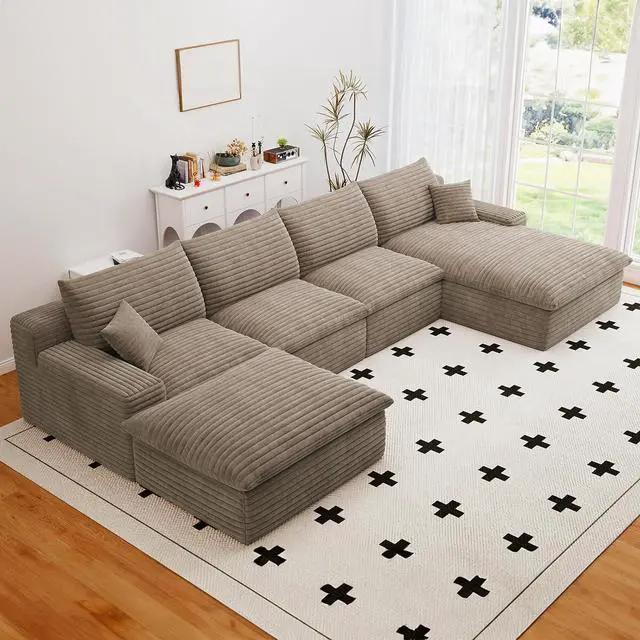 Main image of 136" Cloud Sectional Couch with U-Shaped Chaise,Corduroy Viral Boneless Sofa with Ottoman,Memory Foam Couches in a Box with Deep Seat for Living Room,No Assembly Required (Camel,Right-Facing Chaise)