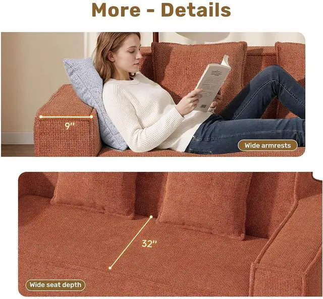 Alt view image 5 of 7 - 77'' Modern Small Loveseat, No Assembly Required Cloud Sofa Cloud Sofa Boneless Couches with 2 pcs Pillows for Living Room, Apartment(Polar Fleece-Brown)