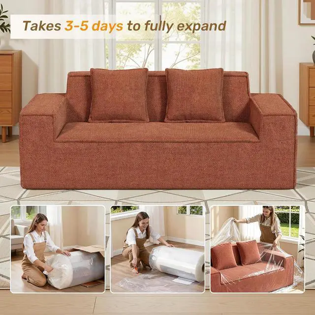 Alt view image 3 of 7 - 77'' Modern Small Loveseat, No Assembly Required Cloud Sofa Cloud Sofa Boneless Couches with 2 pcs Pillows for Living Room, Apartment(Polar Fleece-Brown)