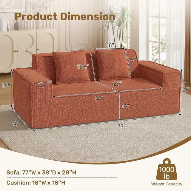 Alt view image 2 of 7 - 77'' Modern Small Loveseat, No Assembly Required Cloud Sofa Cloud Sofa Boneless Couches with 2 pcs Pillows for Living Room, Apartment(Polar Fleece-Brown)