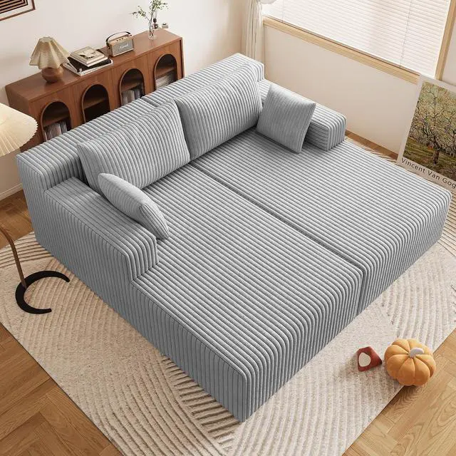 Main image of 71"Oversized Chaise Lounge Chair,Sectional Double Lounge Chaise with Pillows,Upholstered Corduroy Boneless Lounge Chair,Fluffy Modern Loveseat Sleeper Sofa for Living Room &Bedroom(Light Grey)