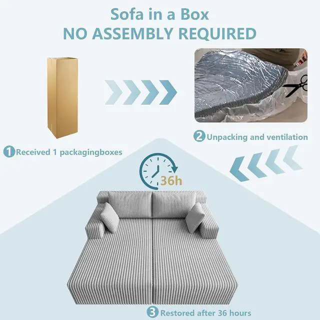 Alt view image 7 of 7 - 71"Oversized Chaise Lounge Chair,Sectional Double Lounge Chaise with Pillows,Upholstered Corduroy Boneless Lounge Chair,Fluffy Modern Loveseat Sleeper Sofa for Living Room &Bedroom(Light Grey)