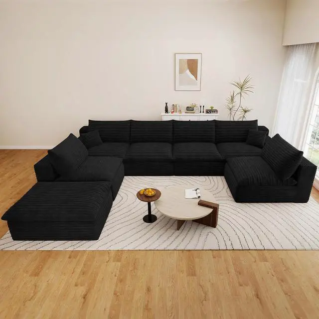 Main image of 136" Cloud Sectional Couch with U-Shaped Chaise,6-Seater Corduroy Viral Boneless Sofa with Ottoman,Memory Foam Couches in a Box with Deep Seat for Living Room,No Assembly Required, Black