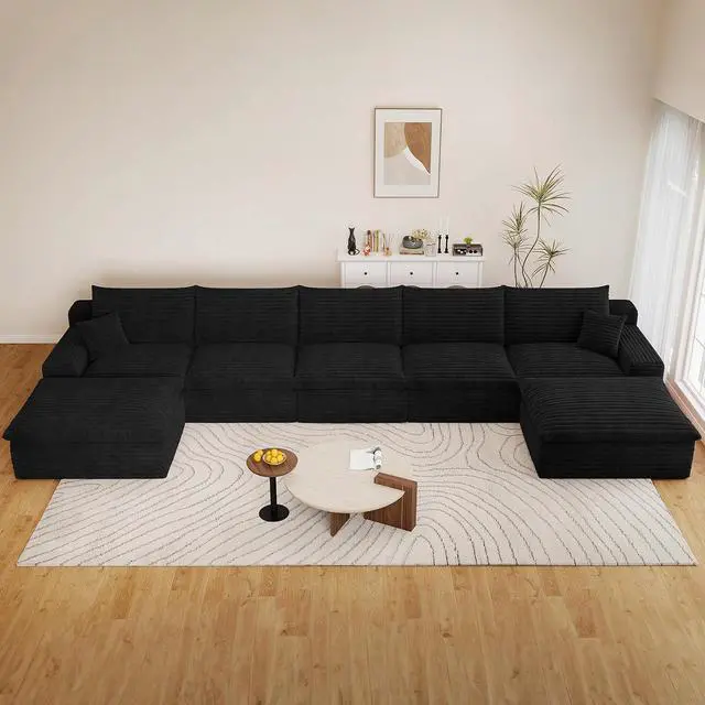 Main image of 165" Oversized Cloud Sectional Couch with U-Shaped Chaise,7-Seater Corduroy Viral Boneless Sofa,Memory Foam Couches in a Box with Deep Seat for Living Room,No Assembly Required, Black