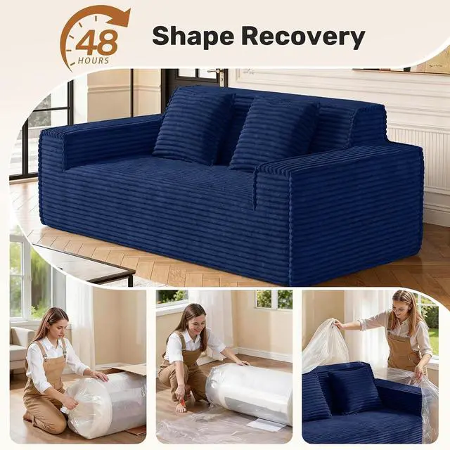 Alt view image 4 of 7 - 75'' Modern Cloud Loveseat Sofa Set of 2, No Assembly Required Comfy Deep Seat Couches 2 pcs for Living Room, Bedroom, Apartment (Corduroy-Blue)