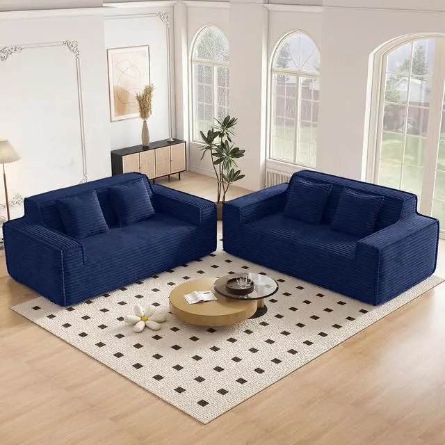Main image of 75'' Modern Cloud Loveseat Sofa Set of 2, No Assembly Required Comfy Deep Seat Couches 2 pcs for Living Room, Bedroom, Apartment (Corduroy-Blue)