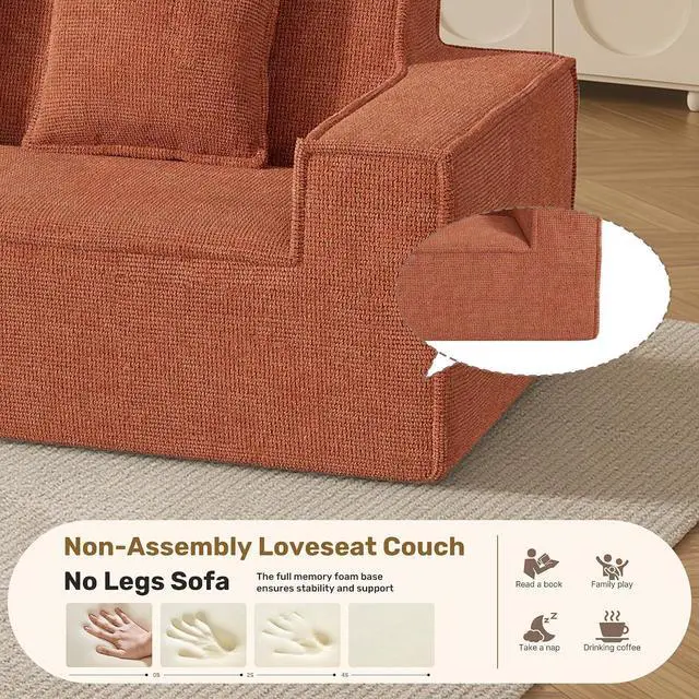 Alt view image 7 of 7 - 77'' Modern Small Loveseat, No Assembly Required Cloud Sofa Cloud Sofa Boneless Couches with 2 pcs Pillows for Living Room, Apartment(Polar Fleece-Brown)