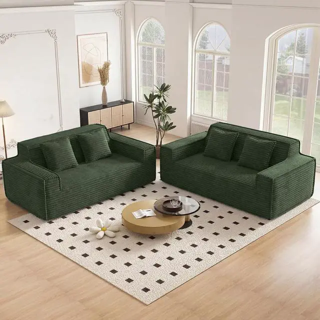 Main image of 75'' Modern Cloud Loveseat Sofa Set of 2, No Assembly Required Comfy Deep Seat Couches 2 pcs for Living Room, Bedroom, Apartment (Corduroy-Green)