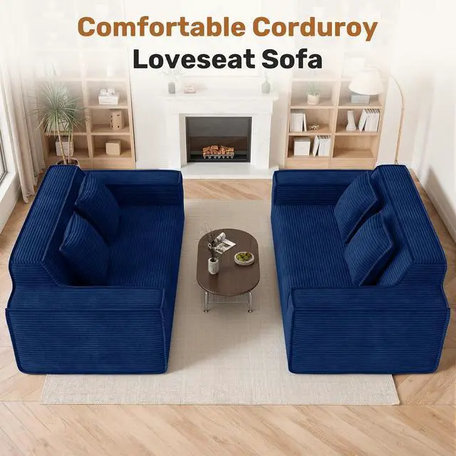 Alt view image 7 of 7 - 75'' Modern Cloud Loveseat Sofa Set of 2, No Assembly Required Comfy Deep Seat Couches 2 pcs for Living Room, Bedroom, Apartment (Corduroy-Blue)