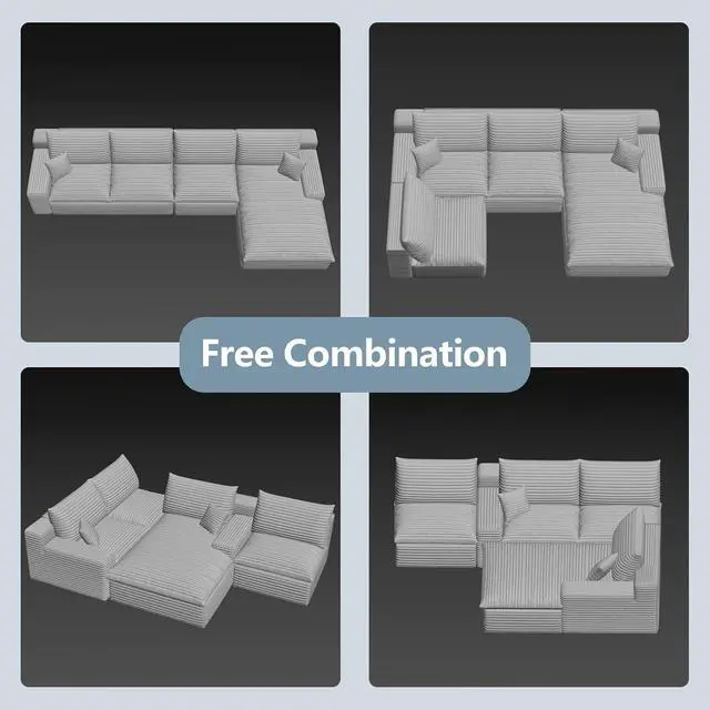 Alt view image 6 of 7 - 136" Cloud Sectional Couch with L-Shape Chaise, Modern Corduroy Viral Boneless Sofa for Living Room,Memory Foam Couches in a Box with Deep Seat,No Assembly Required (Black,Right-Facing Chaise)