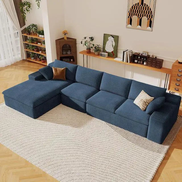 Main image of 136" Cloud Sectional Couch with L-Shape Chaise, Modern Corduroy Viral Boneless Sofa for Living Room,Memory Foam Couches in a Box with Deep Seat,No Assembly Required (Blue,Left-Facing Chaise)