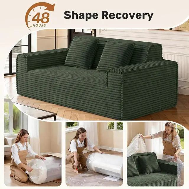 Alt view image 4 of 7 - 75'' Modern Cloud Loveseat Sofa Set of 2, No Assembly Required Comfy Deep Seat Couches 2 pcs for Living Room, Bedroom, Apartment (Corduroy-Green)