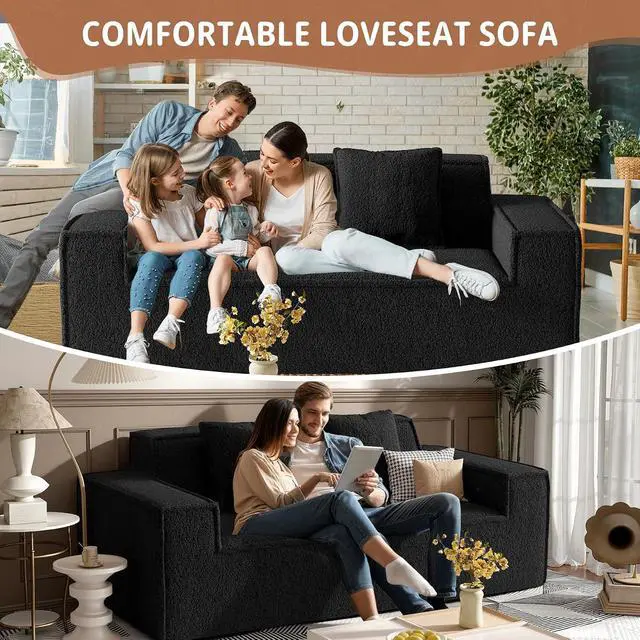 Alt view image 3 of 7 - 75'' Cloud Loveseat Sofa, No Assembly Required Comfy Deep Seat Couches 1 pcs for Living Room, Bedroom, Apartment(Teddy Fabric-Black)