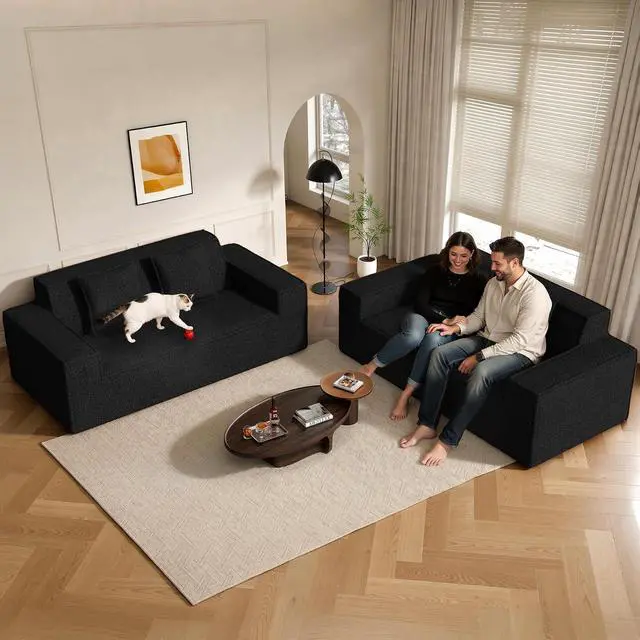 Alt view image 4 of 7 - 75'' Cloud Loveseat Sofa, No Assembly Required Comfy Deep Seat Couches 1 pcs for Living Room, Bedroom, Apartment(Teddy Fabric-Black)