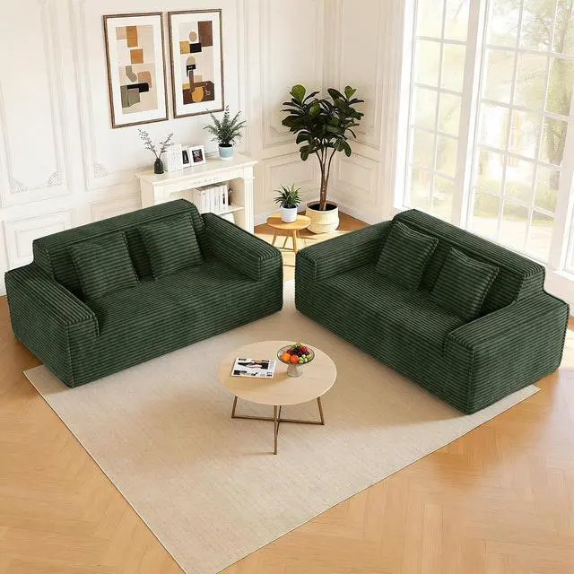 Alt view image 7 of 7 - 75'' Modern Cloud Loveseat Sofa Set of 2, No Assembly Required Comfy Deep Seat Couches 2 pcs for Living Room, Bedroom, Apartment (Corduroy-Green)
