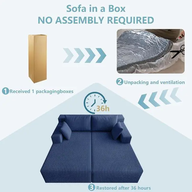 Alt view image 7 of 7 - 71" Oversized Chaise Lounge Chair,Sectional Double Lounge Chaise with Pillows, Upholstered Corduroy Boneless Lounge Chair, Fluffy Modern Loveseat Sleeper Sofa for Living Room or Bedroom(Blue)