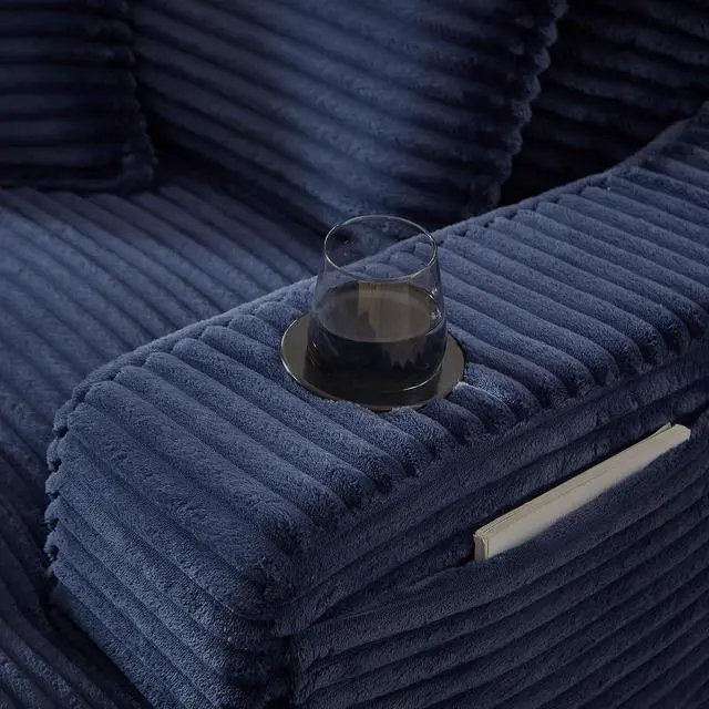 Alt view image 6 of 7 - 47.2"Oversized Chaise Lounge Chair Indoor,Corduroy Boneless Reading Chair with Cup Holder,Deep Seat Cloud Sofa Bed,Comfy Modern Sleeper Chairs in Box for Living Room Bedroom,No Assembly (Dark Blue)