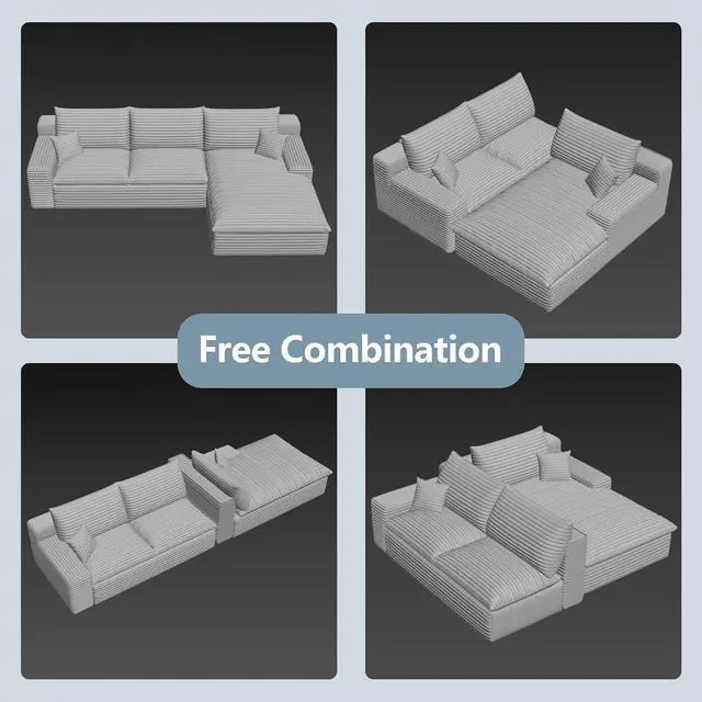 Alt view image 6 of 7 - 107" Cloud Sectional Couch with L-Shape Chaise,Corduroy Viral Boneless Sofa for Living Room,Modern Memory Foam Couches in a Box with Deep Seat,No Assembly Required (Camel,Right-Facing Chaise)