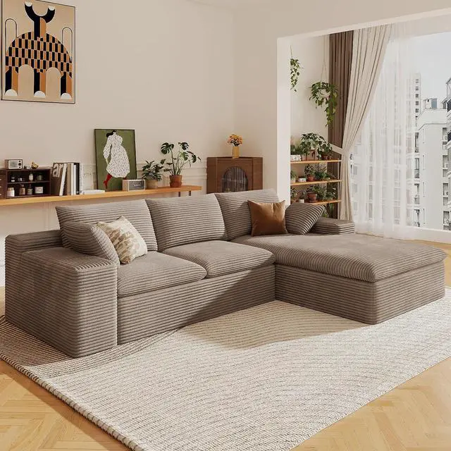 Main image of 107" Cloud Sectional Couch with L-Shape Chaise,Corduroy Viral Boneless Sofa for Living Room,Modern Memory Foam Couches in a Box with Deep Seat,No Assembly Required (Camel,Right-Facing Chaise)
