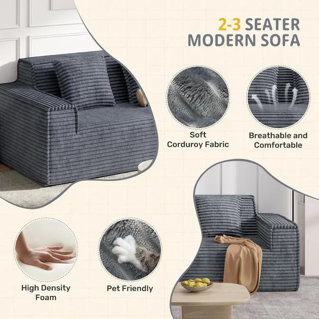 Alt view image 5 of 7 - 75'' Modern Loveseat Sofa, No Assembly Required Comfy Deep Seat Couches 1 pcs for Living Room, Bedroom, Apartment