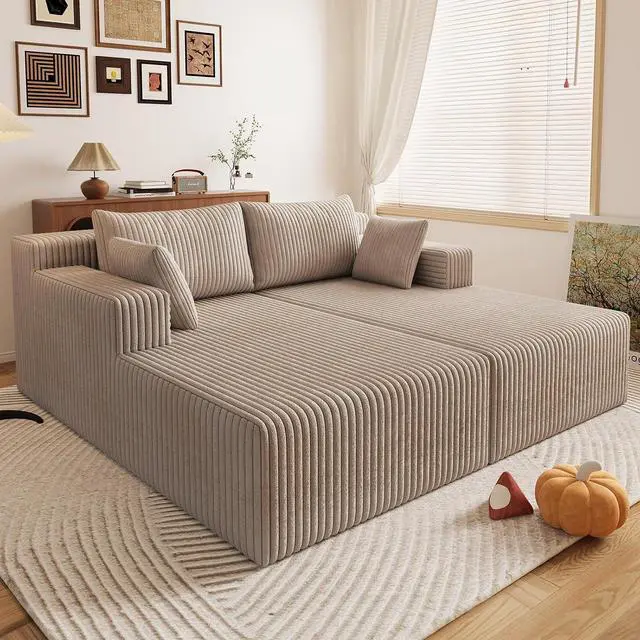 Alt view image 5 of 7 - 71"Oversized Chaise Lounge Chair,Sectional Double Lounge Chaise with Pillows, Upholstered Corduroy Boneless Lounge Chair, Fluffy Modern Loveseat Sleeper Sofa for Living Room or Bedroom(Camel)