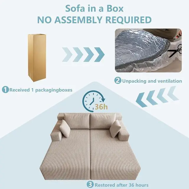 Alt view image 6 of 7 - 71"Oversized Chaise Lounge Chair,Sectional Double Lounge Chaise with Pillows, Upholstered Corduroy Boneless Lounge Chair, Fluffy Modern Loveseat Sleeper Sofa for Living Room or Bedroom(Camel)