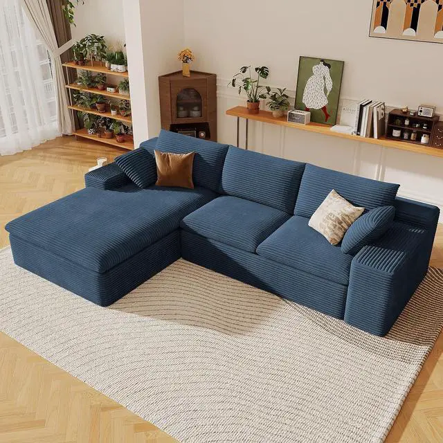 Main image of 107" Cloud Sectional Couch with L-Shape Chaise, Modern Corduroy Viral Boneless Sofa for Living Room,Memory Foam Couches in a Box with Deep Seat,No Assembly Required (Blue,Left-Facing Chaise)