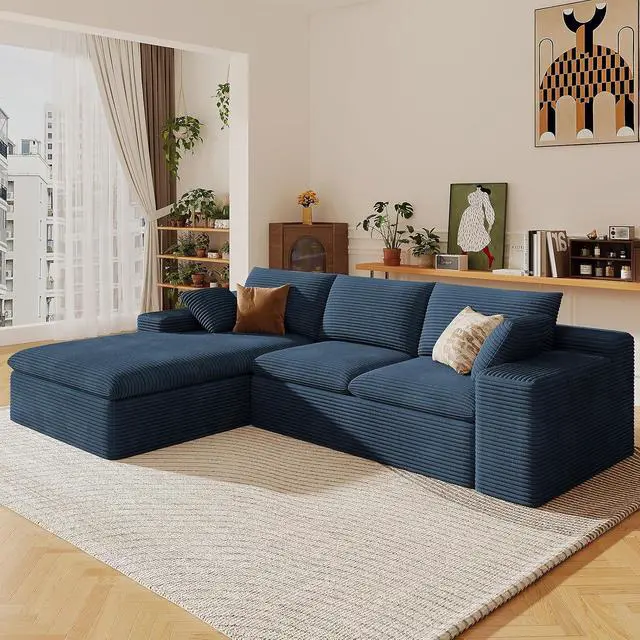 Alt view image 4 of 7 - 107" Cloud Sectional Couch with L-Shape Chaise, Modern Corduroy Viral Boneless Sofa for Living Room,Memory Foam Couches in a Box with Deep Seat,No Assembly Required (Blue,Left-Facing Chaise)