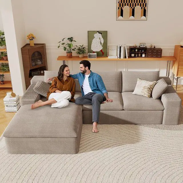 Alt view image 5 of 7 - 107" Cloud Sectional Couch with L-Shape Chaise, Modern Corduroy Viral Boneless Sofa for Living Room,Memory Foam Couches in a Box with Deep Seat,No Assembly Required (Camel,Left-Facing Chaise)