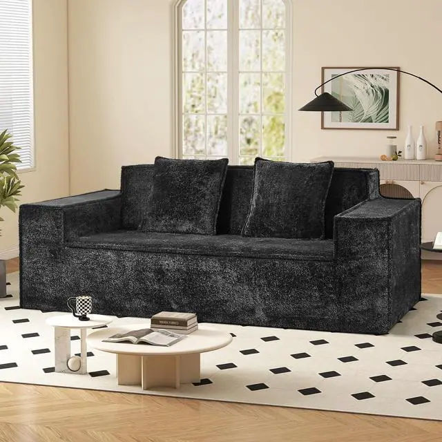 Main image of 77'' Modern Cloud Loveseat Sofa in Chenille, Deep Seat Boneless Couches Includes 2 pcs Pillows for Living Room, Bedroom, Apartment(Black)