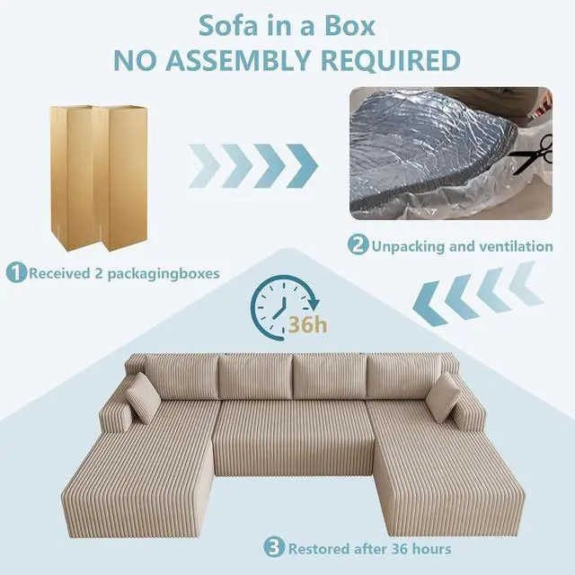 Alt view image 7 of 7 - 124" Cloud Sectional Couch,Modern U-Shaped Boneless Couch with Deep Seat,Comfy Corduroy 4-Seater Sofa,Memory Foam Sofa for Living Room,No Assembly Required (Camel)