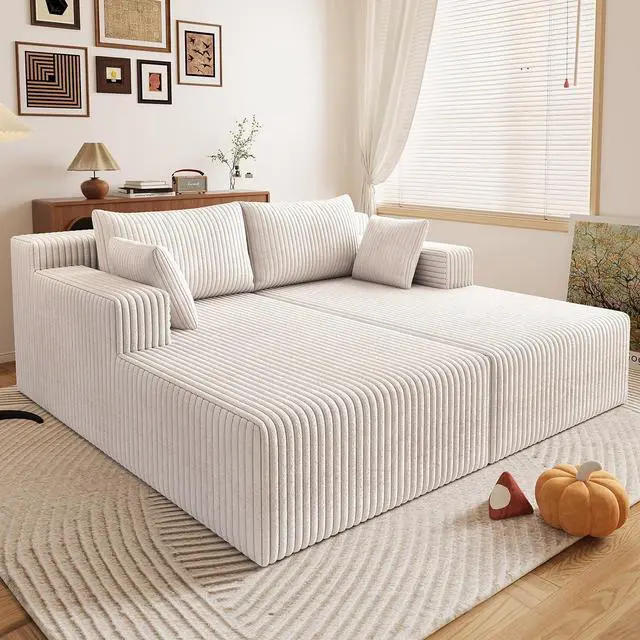 Main image of 71"Oversized Chaise Lounge Chair,Sectional Double Lounge Chaise with Pillows, Upholstered Corduroy Boneless Lounge Chair, Fluffy Modern Loveseat Sleeper Sofa for Living Room or Bedroom(White)