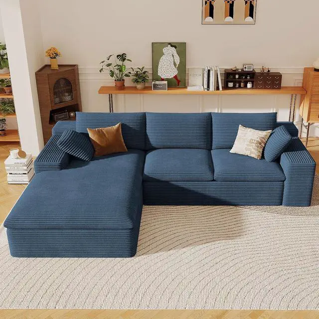 Alt view image 6 of 7 - 107" Cloud Sectional Couch with L-Shape Chaise, Modern Corduroy Viral Boneless Sofa for Living Room,Memory Foam Couches in a Box with Deep Seat,No Assembly Required (Blue,Left-Facing Chaise)