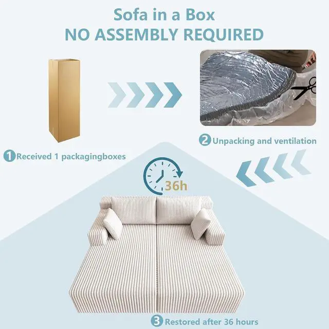Alt view image 7 of 7 - 71"Oversized Chaise Lounge Chair,Sectional Double Lounge Chaise with Pillows, Upholstered Corduroy Boneless Lounge Chair, Fluffy Modern Loveseat Sleeper Sofa for Living Room or Bedroom(White)